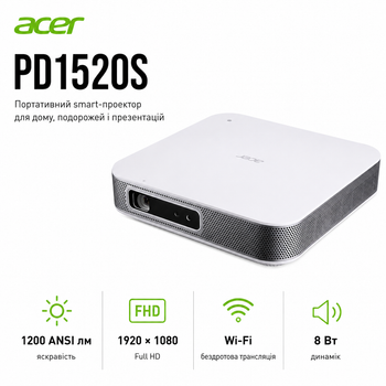 Проектор портативный Acer PD1520s DLP FHD 1200 ANSI лм HDMI Wi-Fi Grey (MR.JY611.001)