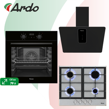 Комплект Духова шафа електрична Ardo ABO18EB4 + Варильна поверхня газова Ardo AMH64GCX4 + Витяжка кухонна Ardo AHI361EB4