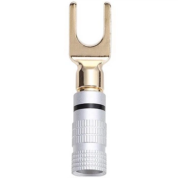 Акустический зажимной разъем штекер лопатка Spade Plug Silver/Black ring (48987)