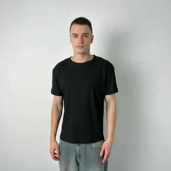 Футболка чоловіча трикотаж рубчик чорна, L-XL