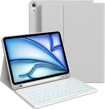 Чохол клавіатура KVTVOU сірий для iPad Air 11 10 9 бездротовий з підсвіткою 7 кольорів QWERTZ