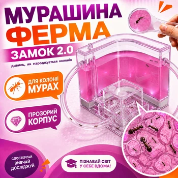 Мурашина ферма формукарій домашня ферма для мурах навчальний науковий набір для дослідів STEM тераріум розвивальна іграшка мурашник ентомологічний набір для експериментів подарунок для дітей і дорослих рожевий Hofmy AF1