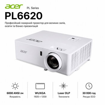 Проектор лазерный Acer PL6620 DLP WUXGA 6000 ANSI лм HDMI LAN White (MR.JXJ11.001)