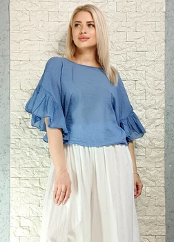 Блуза батистова з воланами блакитна New Collection 11-108 - S-L - блакитний