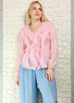 Блуза з ліоцелу декорована воланами рожева New Collection 17-324 - S-L - рожевий