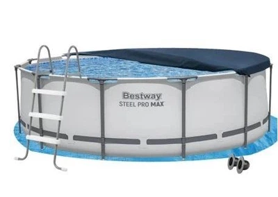 Каркасный бассейн Bestway 56260-4в1 серый круглый на 9150 л из ПВХ и стали с лестницей тентом и подстилкой 366 х 100 см (9-163-56260-4 BW)