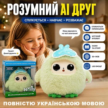 Інтерактивна м'яка іграшка зі штучним інтелектом AI Robot українською мовою Wi-Fi | Голосове спілкування, Казки, Ігри, Новини, LED очі, Розумний робот-помічник для дітей Holly 19230