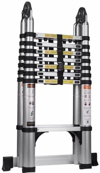 Лестница Dnipro-M TL-238 380см,12сходиток,150кг, телескопическая, шарнирная, алюминий 3.8м