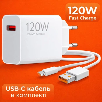 Зарядний пристрій Xiaomi 120W HyperCharge Combo (Type-A) білий + кабель USB-C (COPY)