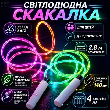 Светодиодная скакалка RainbowRope, 2,8 м, разноцветный свет