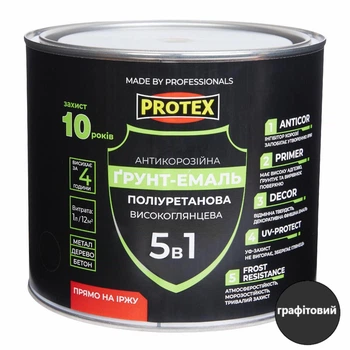 Грунт-эмаль 5в1 полиуретановая для металла глянцевая PROTEX RAL 7024 графитовая 2.4кг 2.1л