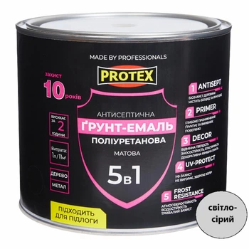 Грунт-емаль 5в1 поліуретанова для дерева матова PROTEX RAL 7047 світло-сіра 2.4кг 2л