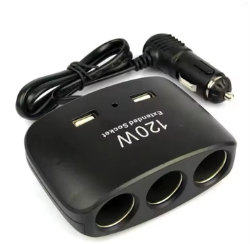 Автомобільний розгалужувач прикурювача 120W 3 гнізда 2 USB 12V/24V (2332)