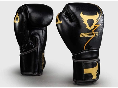 Рукавички тренувальні RINGHORNS Charger by Venum Boxing Gloves 14 унцій чорний/золотий (6082)