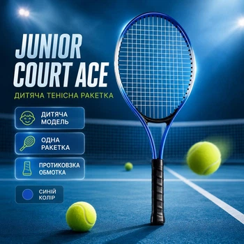 Детская теннисная ракетка Junior Court Ace для большого тенниса с противоскользящей обмоткой Синяя