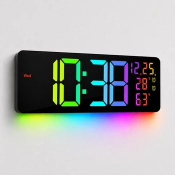 Настінний електронний Led годинник Mids NS-677 RGB з 8 кольорами підсвічування та дистанційним керуванням, чорні