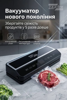 Вакууматор для продуктов с дисплеем с автоматической запайкой Zepline ZP-00374 Вакуумный упаковщик 200 Вт 20 пакетов