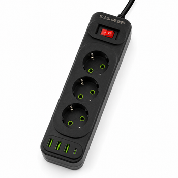 Сетевой удлинитель 4м на 3 розетки + 3USB + Type-C UA Power F23U сетевой фильтр с USB 54799