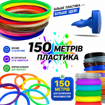 Нитка пластикова для 3д ручки Комплект 150 метрів 15 мотків по 10 метрів різні кольори