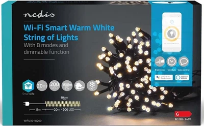 Lampki choinkowe Nedis SmartLife Warm White Wi-Fi WIFILX01W200 20 m (5412810404209)