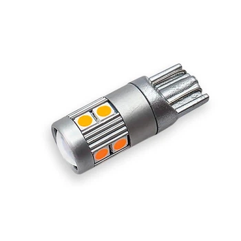 Светодиодная лампа Т10 (W5W) 9 SMD 3030 12V с линзой Желтая (21387)