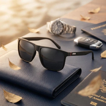 Сонцезахисні окуляри для чоловіків з поляризацією UV400 Wayfarer повсякденні водійські, окуляри від сонця стильні чоловічі Чорний