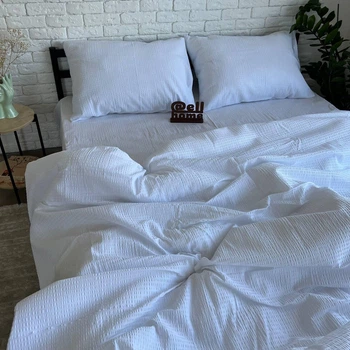 Комплект постельного белья Ell Home (турецкая жатка) Белый полуторный 50/70 на резинке 90/200/35