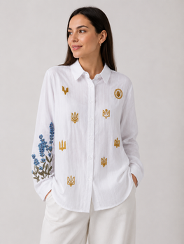 Женская рубашка оверсайз с дизайнерской вышивкой Modna KAZKA MKZAR22050/1 - Oversize 42/52, Білий