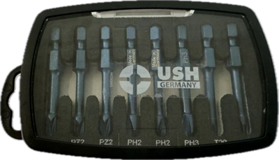 Набор бит USH Blue Shock 1/4" x 50 мм PH2 PH3 PZ2 PZ3 T20 T25 8 предметов U0004208