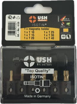 Набор бит USH Isotin 1/4" T10 T15 T20 T25 T30 T40 с магнитным держателем 7 предметов U0006120