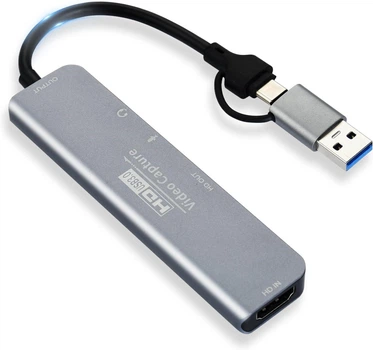 Плата відеозахоплення ELUTENG USB 3.0 HDMI to USB-C/A 1080P 60Hz, відеозахоплювач для стрімів, OBS, ігор, Windows Mac