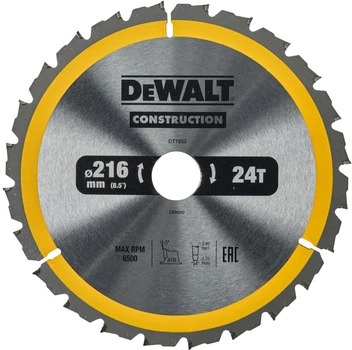 Tarcza pilarska DeWalt Construction 24T 216 x 30 mm DT1952-QZ (5035048095690)