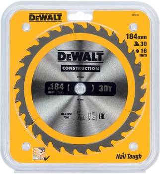 Пиляльний диск DeWalt Construction 30T AC 184 x 16 мм DT1940-QZ (5035048095577)