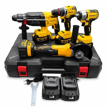 Набор 4в1 Krafftec Germany PRO 48V шуруповерт, гайковерт, болгарка, перфоратор. комплект с 4 аккумуляторами 6.0 Ah