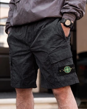 Чоловічі шорти карго Stone Island із жатої плащівки XL чорні (96556)