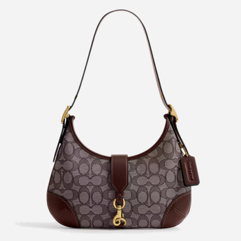 Сумка-багет женская тканевая средняя Coach Hamptons Hobo Bag BG-COA-133 Коричневая (196395773237)