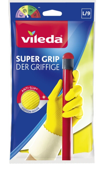 Перчатки латексные сверхпрочные для хозяйственных работ Vileda Super Grip размер L