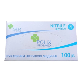 Перчатки нитриловые нестерильные небесно голубые, размер М, 100 шт, Polix Pro&Med