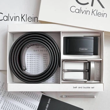 Мужской Ремень С Двумя Пряжками Кельвин Кляйн Черный Двусторонний Calvin Klein - (294814)