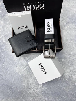 Пасок І Кошельок Чоловічий Подарунковий Набір Boss Ремінь Чоловічий Гаманець Чорний - (187189)