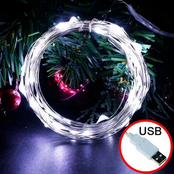 Светодиодная гирлянда проволока 20 м USB холодная белая 7294/1