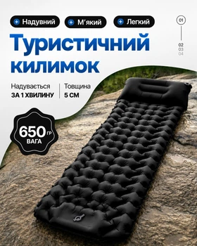 Туристичний килимок каремат надувний килим каримат матрац з подушкою водонепроникний матрас для кемпінгу карімат компактний швидке надування для туризму для відпочинку