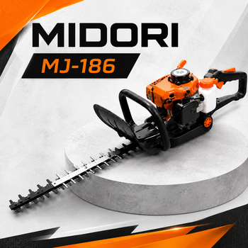 Бензиновый кусторез MIDORI MJ-186 мощностью 1,0 л.с. для обрезки кустов и живой изгороди, садовый бензиновый кусторез с лезвием длиной 60 см, антивибрационной системой и поворотной ручкой на 180°