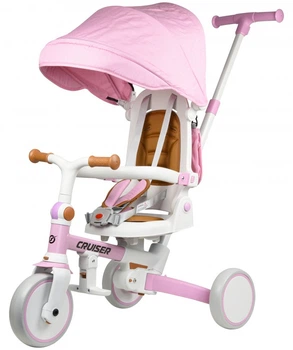 Беговел Tri-cycle 6in1 Milano 002 розовый для детей от 1 года с боковой поддержкой и козырьком