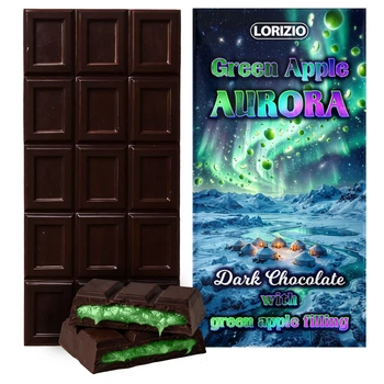 Шоколад чорний Lorizio із начинкою з зеленого яблука "GREEN APPLE AURORA" 200 г