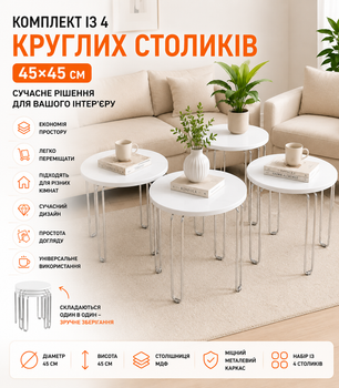Комплект із 4 круглих столиків 45×45 см із металевим каркасом