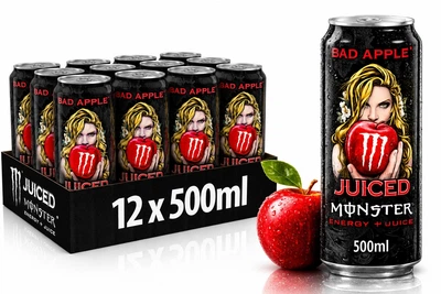 Упаковка безалкогольного енергетичного напою Monster Energy Bad Apple Juiced 500 ml х 12 енергетик