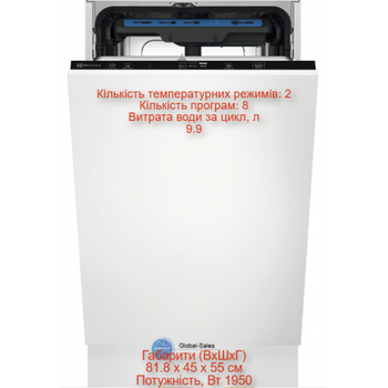 Посудомийна машина вбудована ELECTROLUX EEA23200L