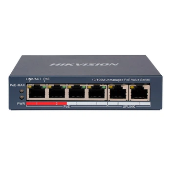 Коммутатор 6 портов неуправляемый Hikvision DS-3E0106P-E/M(B) POE