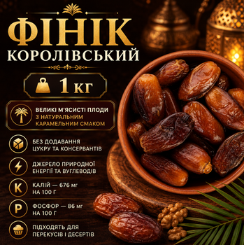 Финик королевский 1 кг натуральные сушеные, большие сладкие плоды для здорового питания